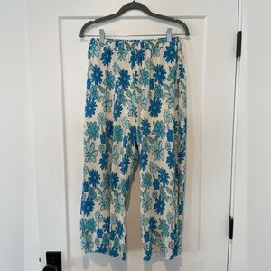 Walking On Sunshine Wide Leg Girls XL Blue Floral Pleated Pants
